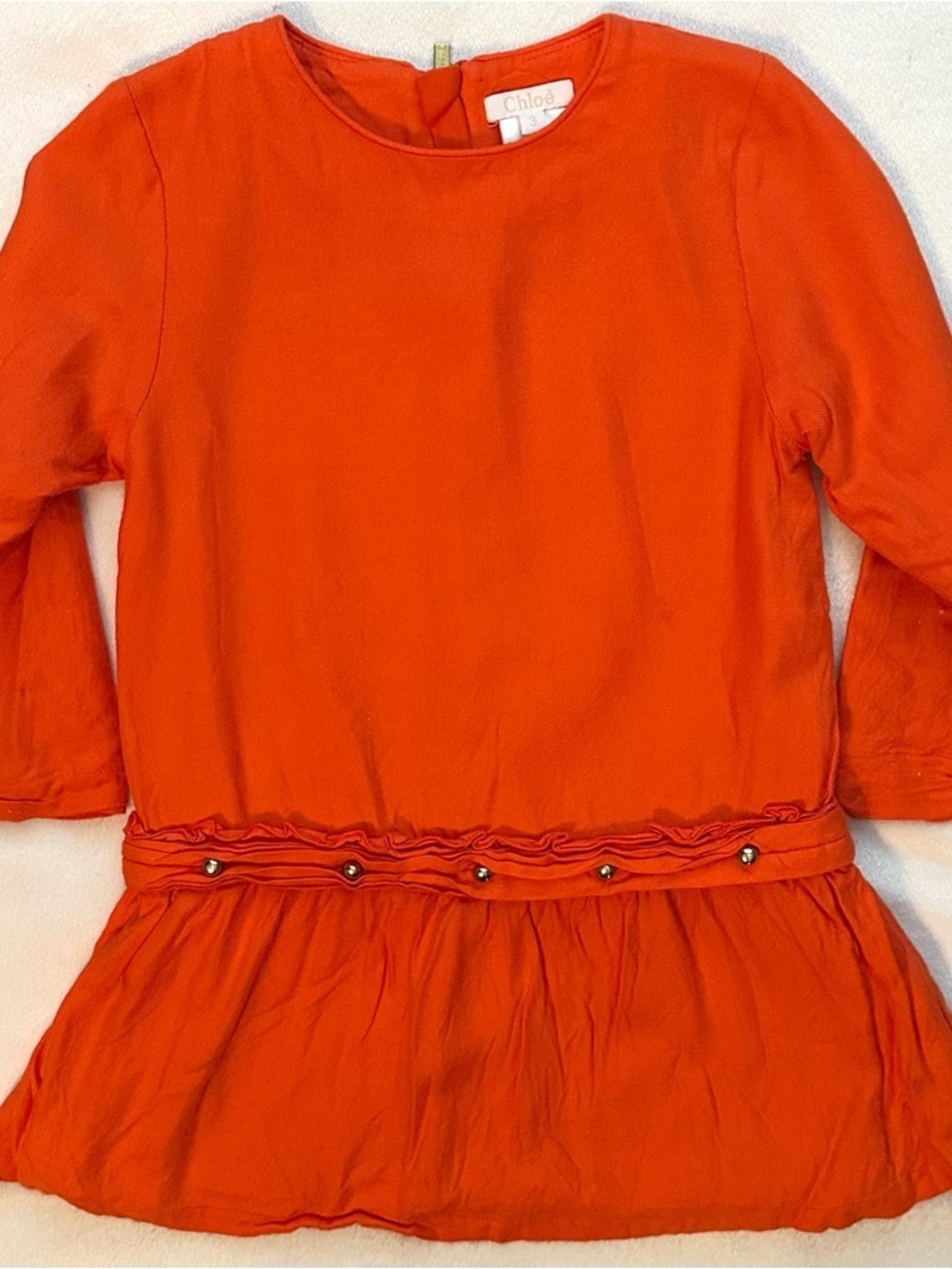 CHLOE Drop Waist Studs Orange Long Sleeve Dress Toddler Girls 3T